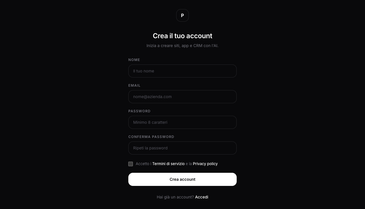 Schermata registrazione Xevora